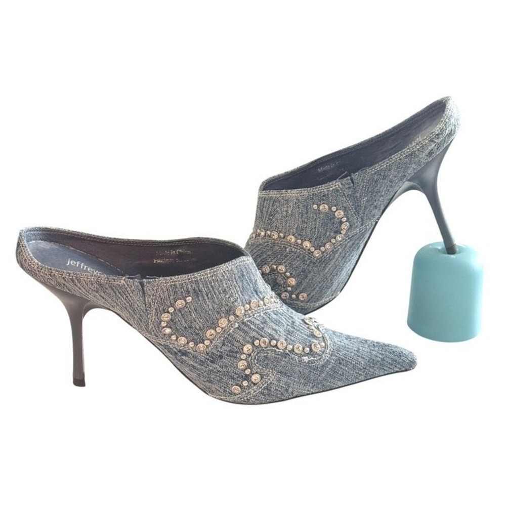 Jeffrey Campbell Rhinestone Western Denim Pointed Toe Mules Blue Size 8 Cotton